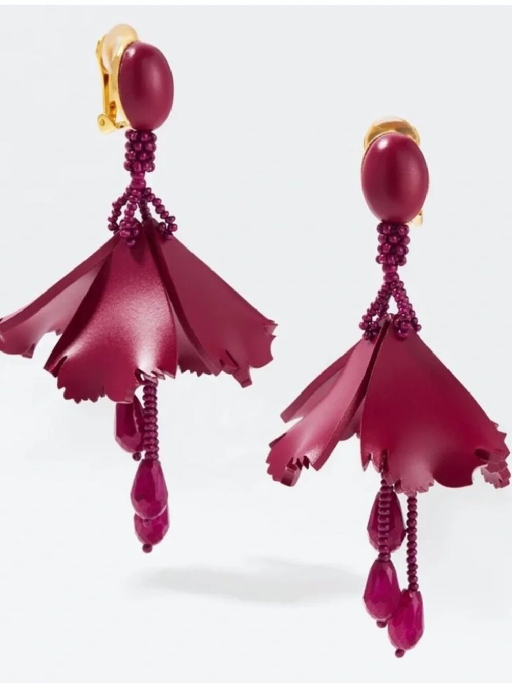 Oscar de la Renta Mini Impatiens Flower Drop Clip-On Earrings NEW